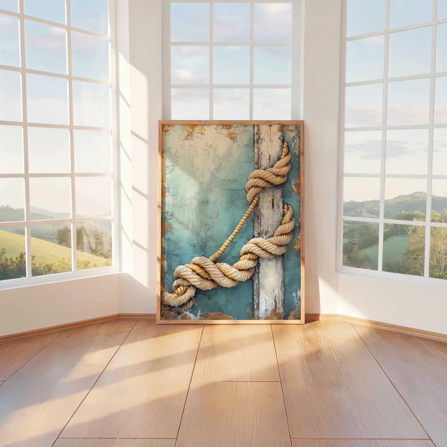 Coastal Rope Art Turquoise Dock Posts in room