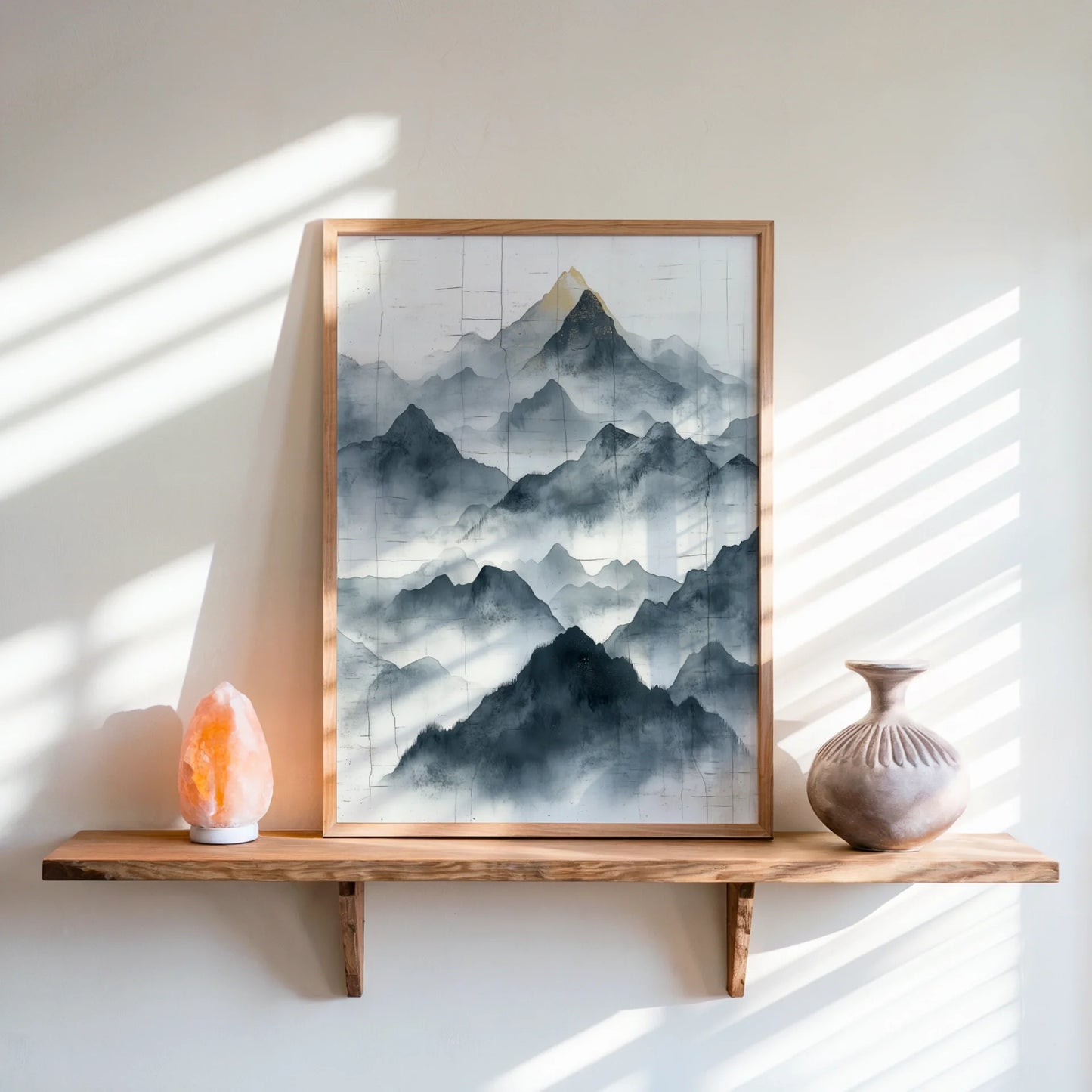 Minimalist Mountain Torn Paper Watercolor in room