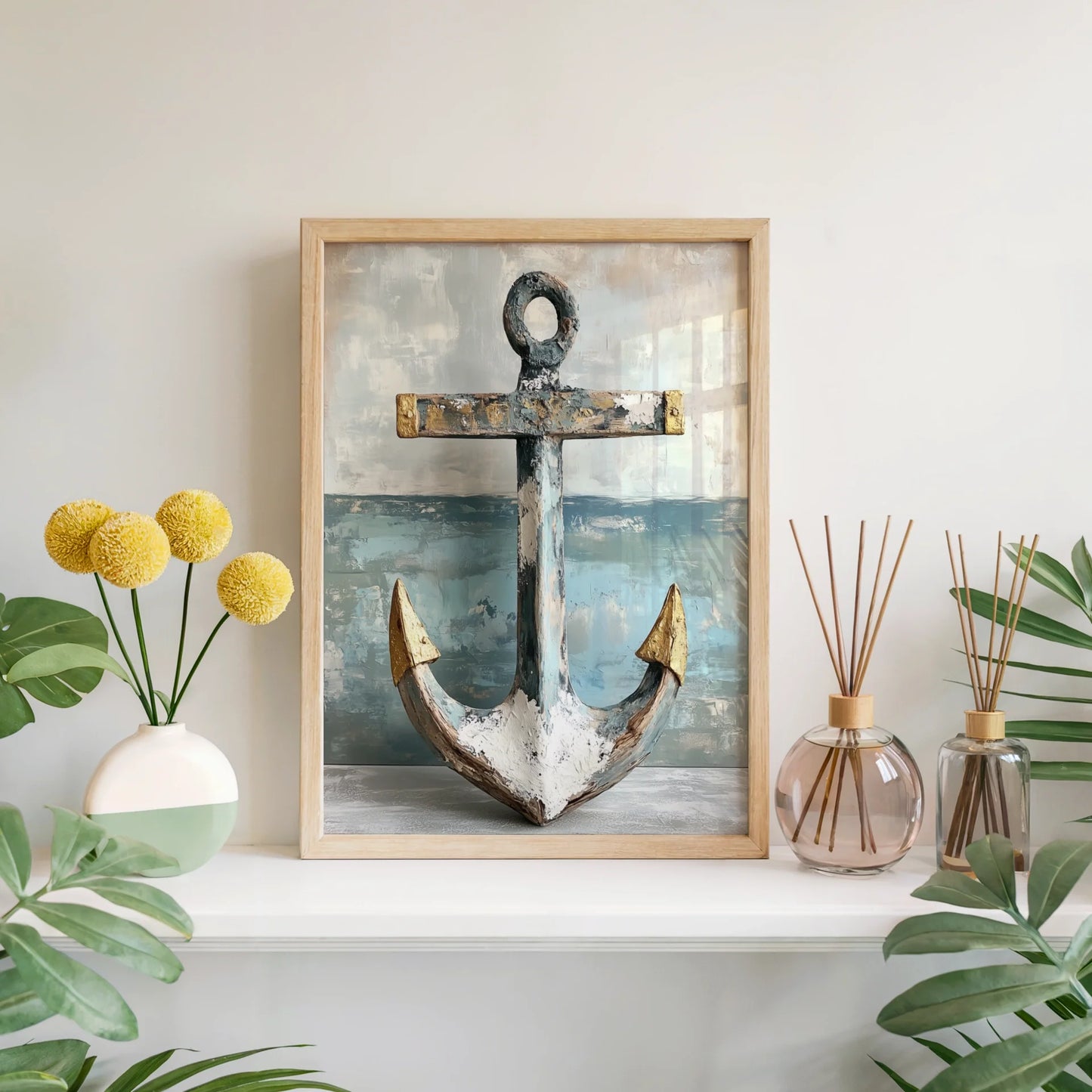 Nautical Anchor Gold Accents Coastal in room