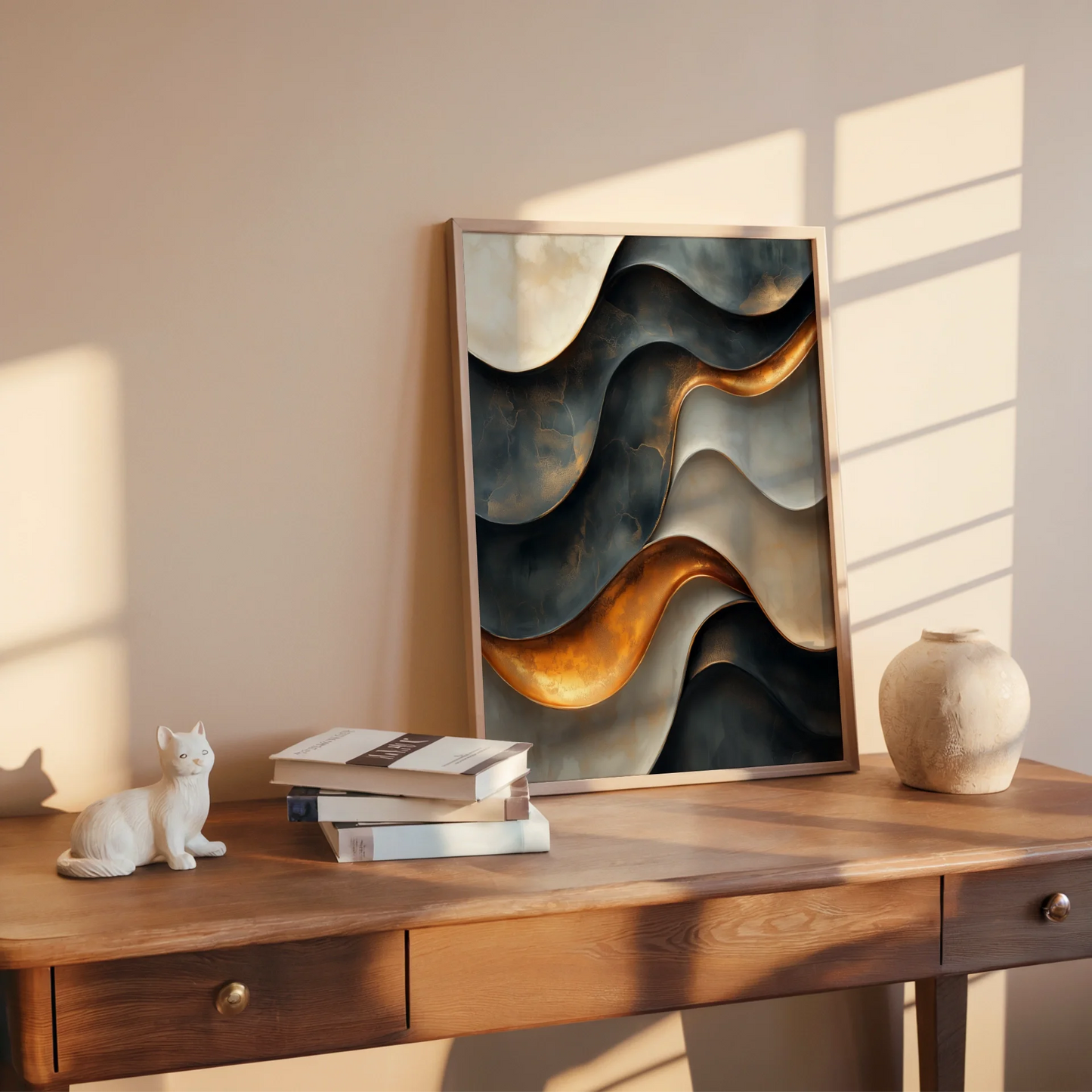 Copper Metal Flow Luxury Storm Cloud Print in room