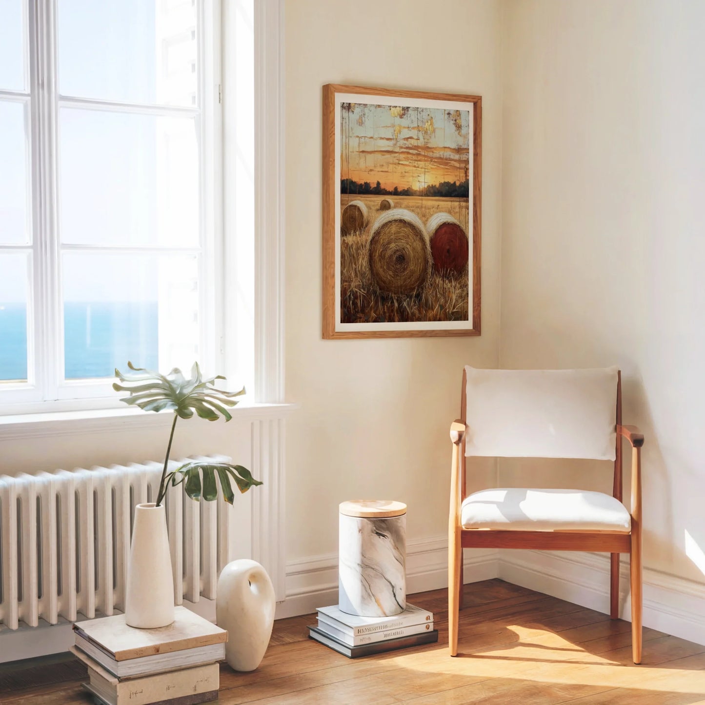 Rustic Farmhouse Hay Bales Harvest Sunset in room