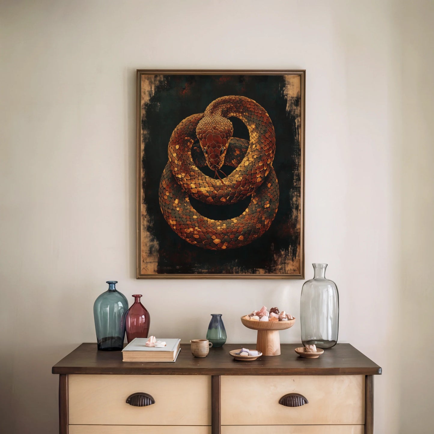 Copper Snake Art Dark Academia Serpent in room