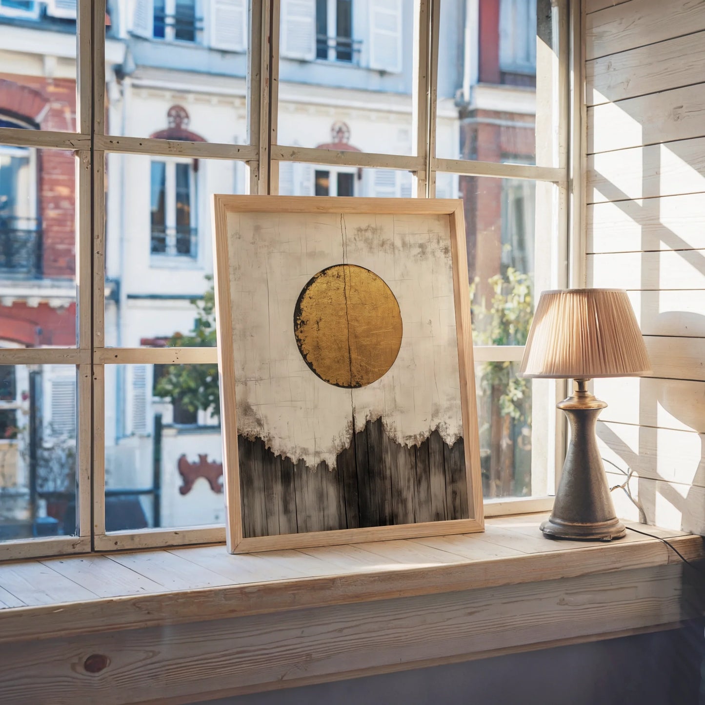 Gold Sun Mountain Japandi Textured in room