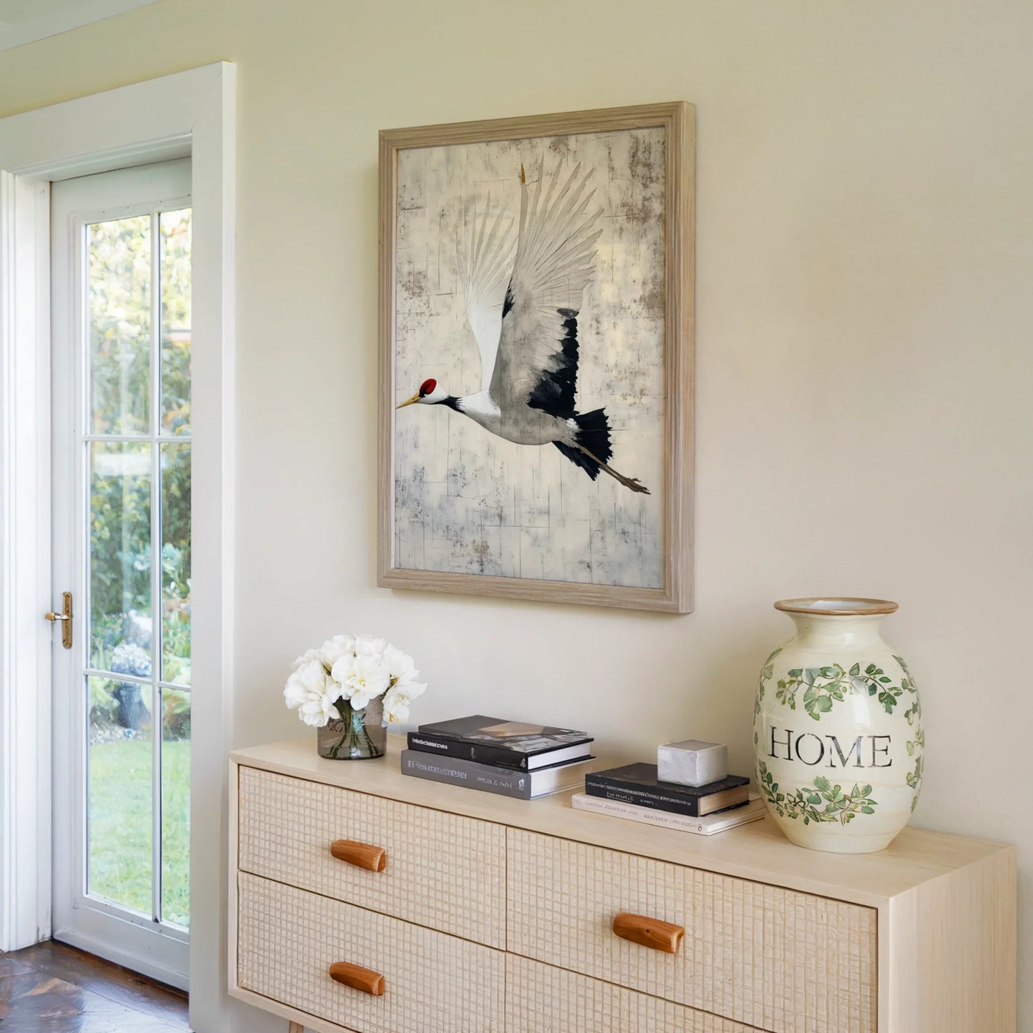 Japanese Crane Art Red-Crowned Bird Manuscript in room