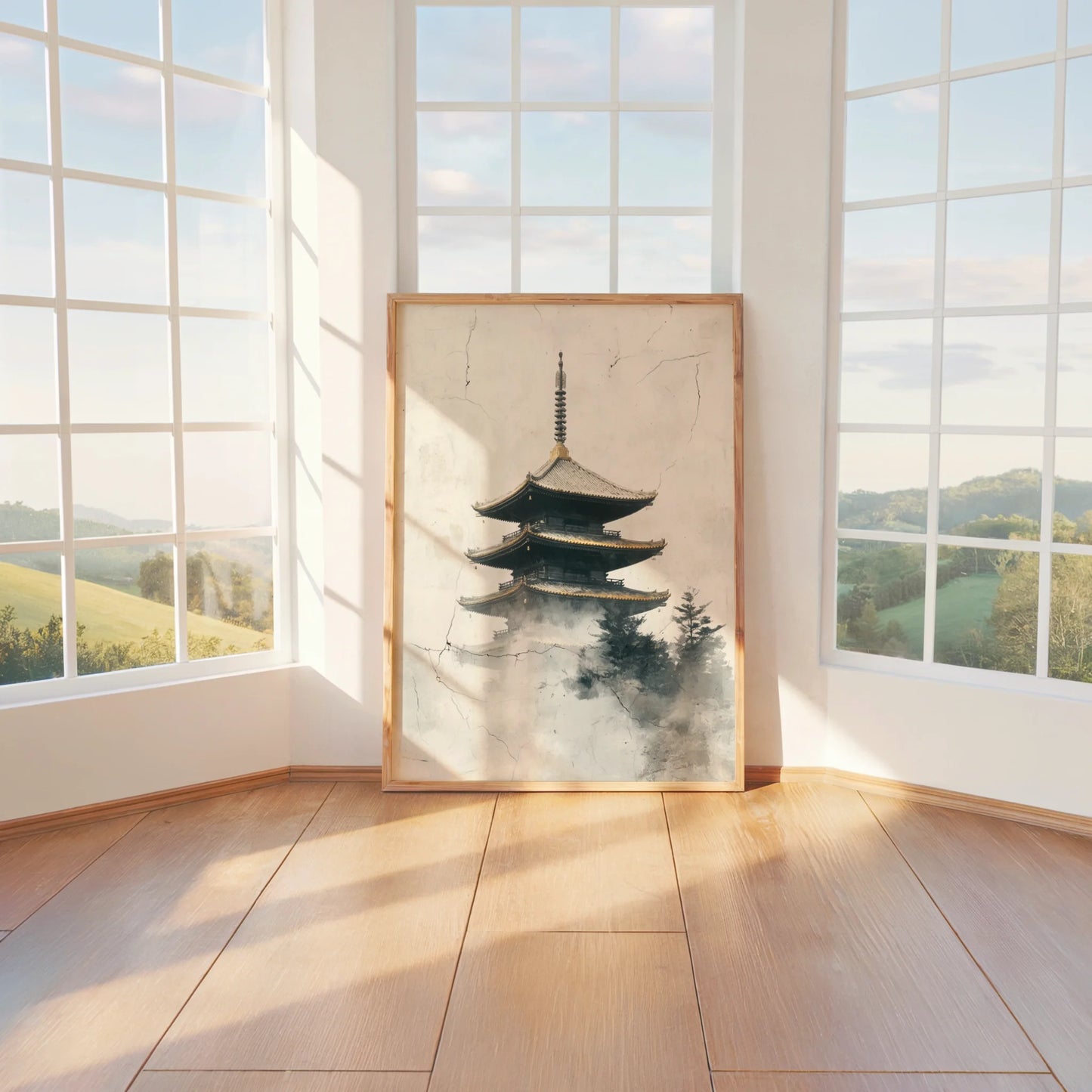 Asian Temple Art Misty Pagoda Japandi in room