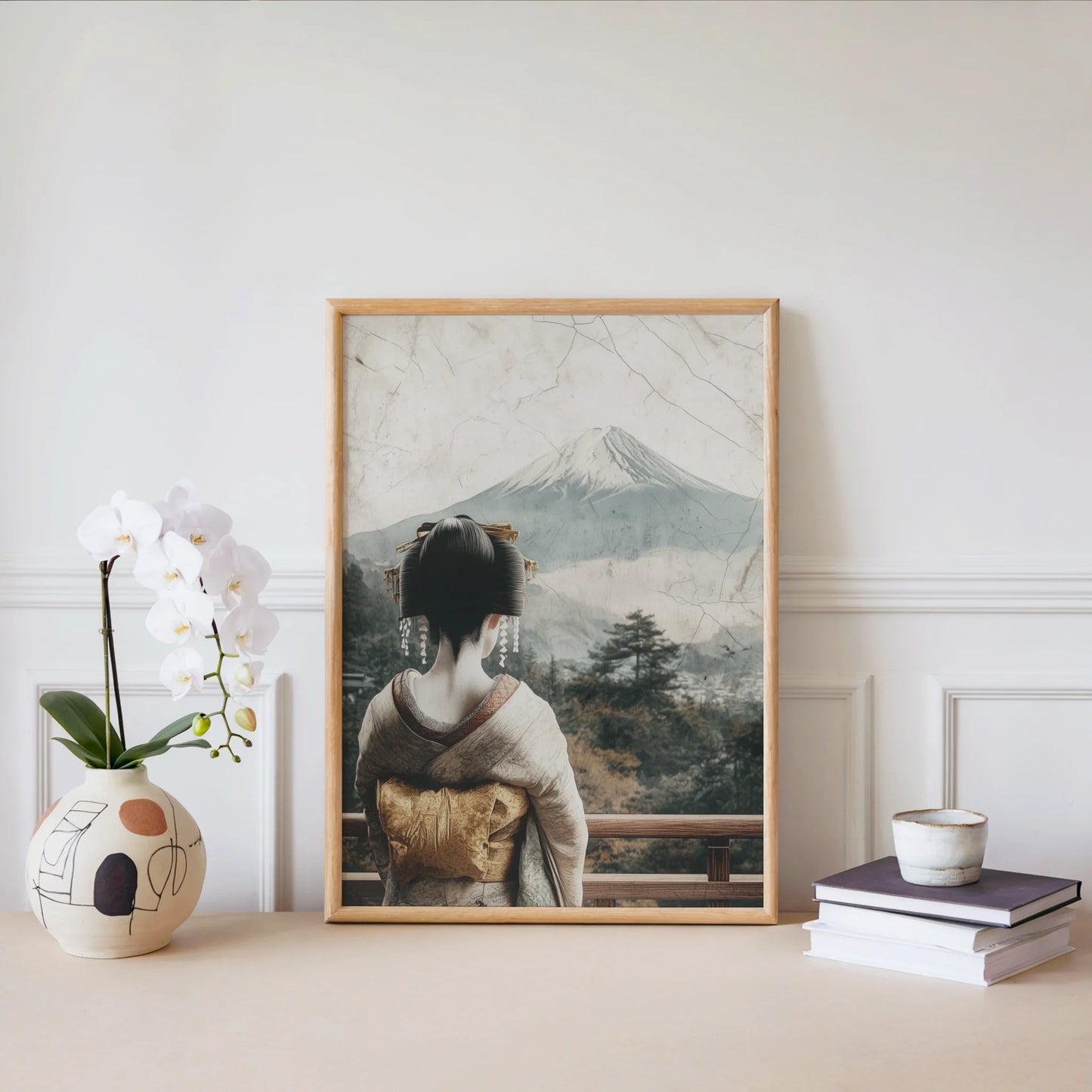 Geisha Mount Fuji Art Japandi Temple Ruins in room