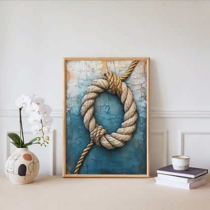 Coastal Rope Art Weathered Blue Paint Maritime in room