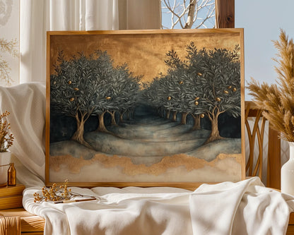 Olive Tree Gold Leaf Mediterranean Terraced Grove Art in room