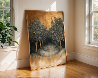 Olive Tree Gold Leaf Mediterranean Terraced Grove Art in room