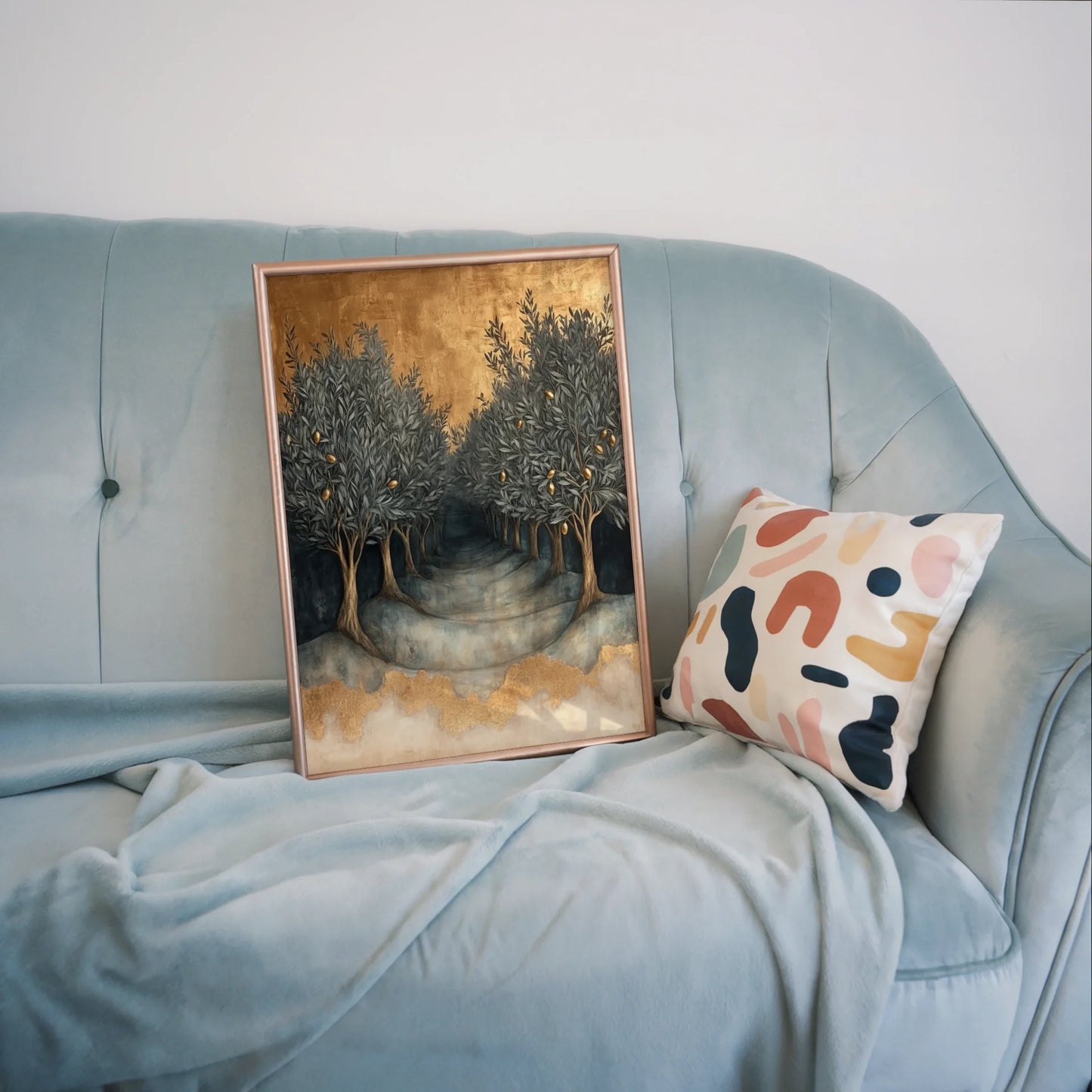 Olive Tree Gold Leaf Mediterranean Terraced Grove Art in room