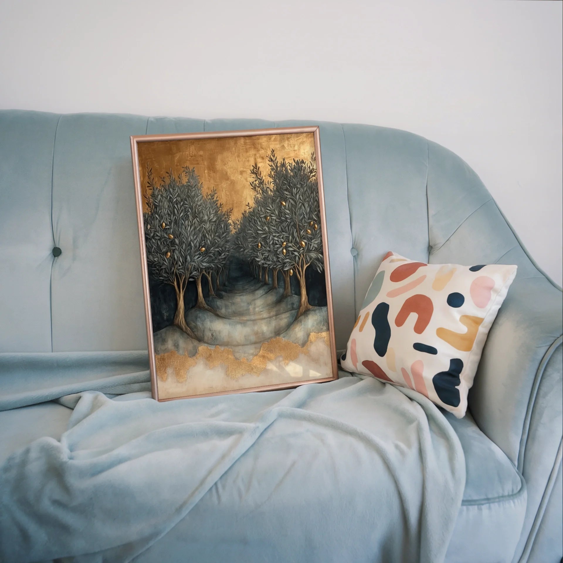 Olive Tree Gold Leaf Mediterranean Terraced Grove Art in room