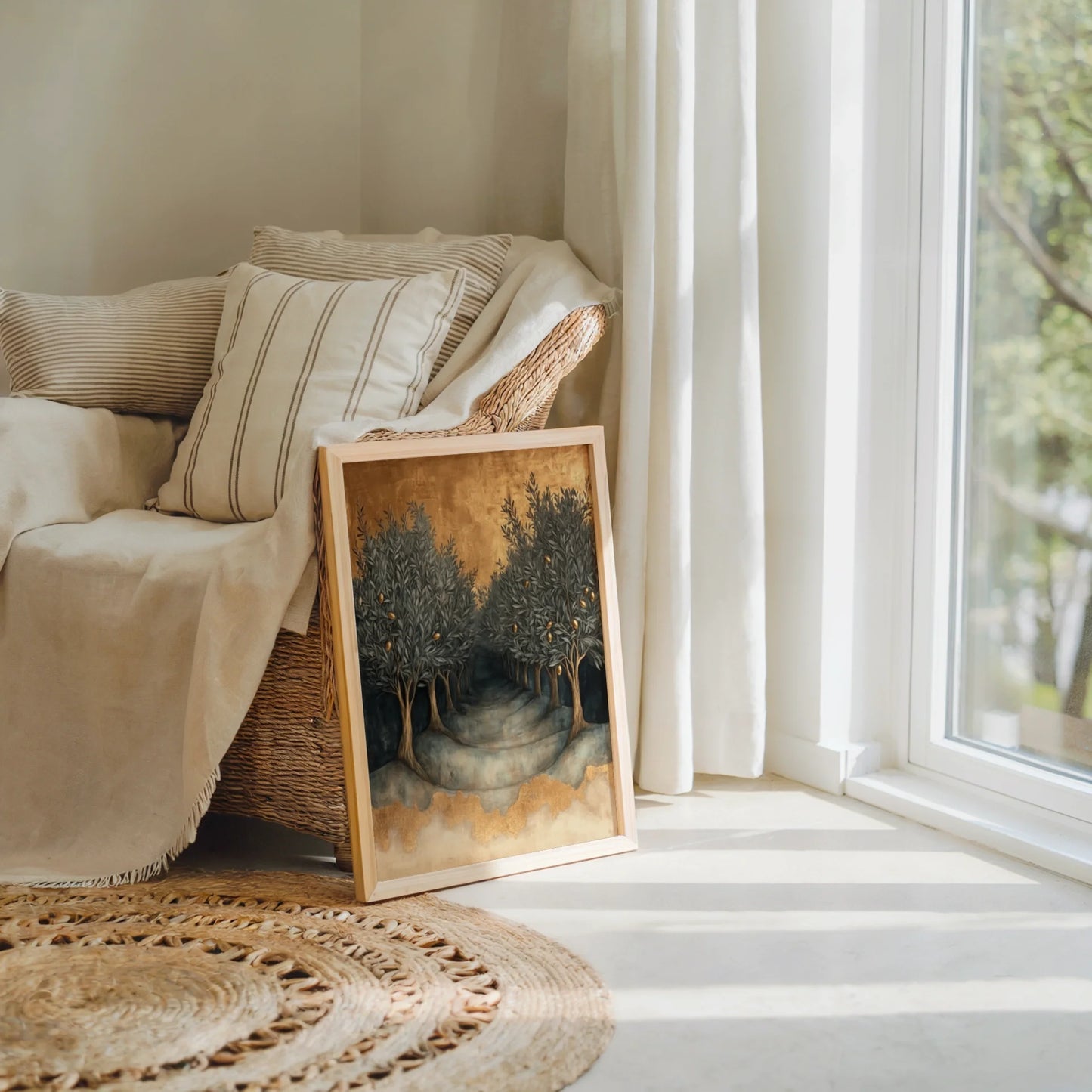 Olive Tree Gold Leaf Mediterranean Terraced Grove Art in room