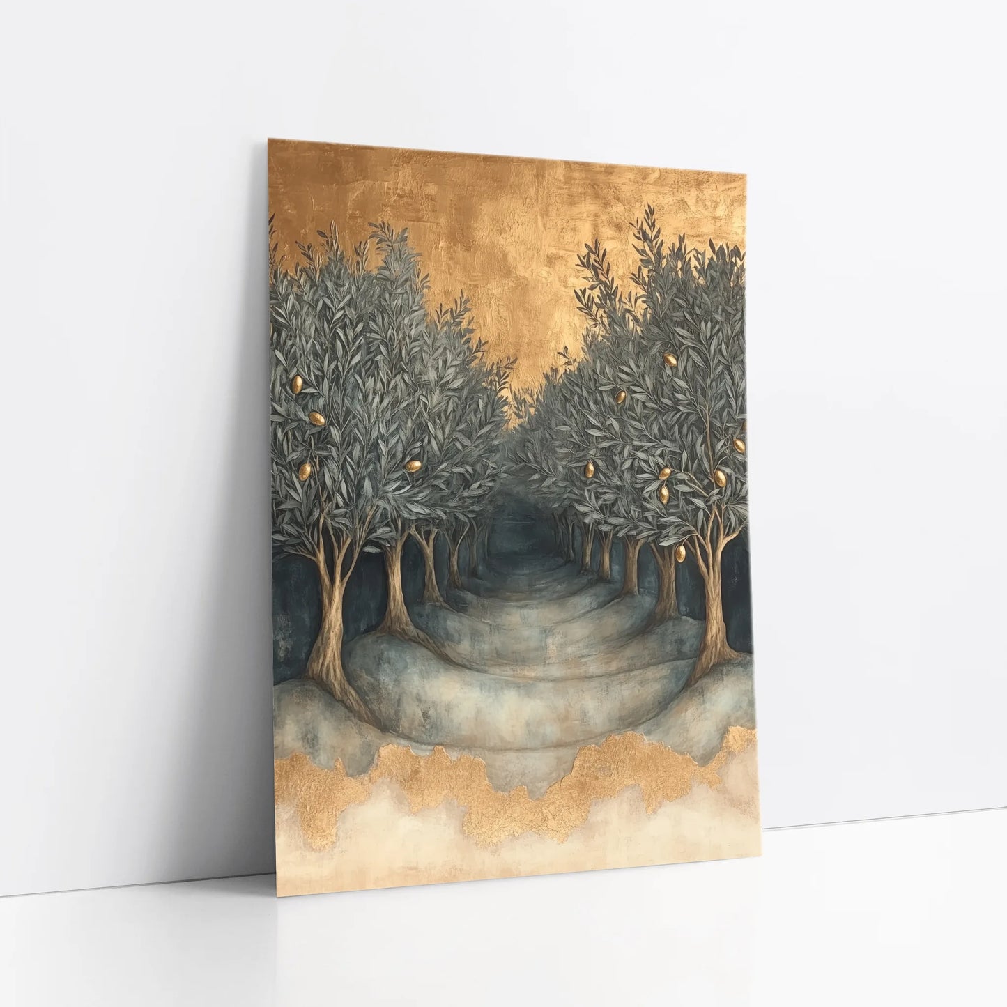 Olive Tree Gold Leaf Mediterranean Terraced Grove Art art print