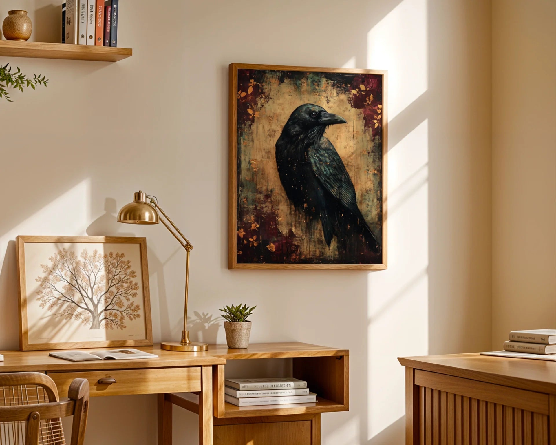 Dark Academia Raven with Copper Patina Effect in room