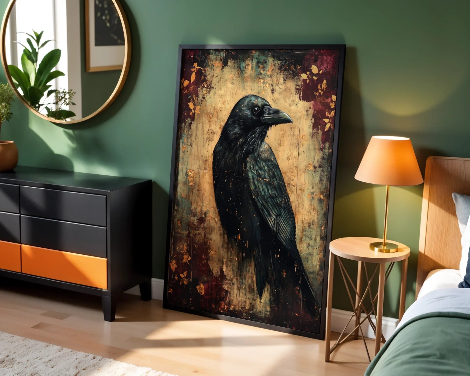 Dark Academia Raven with Copper Patina Effect in room