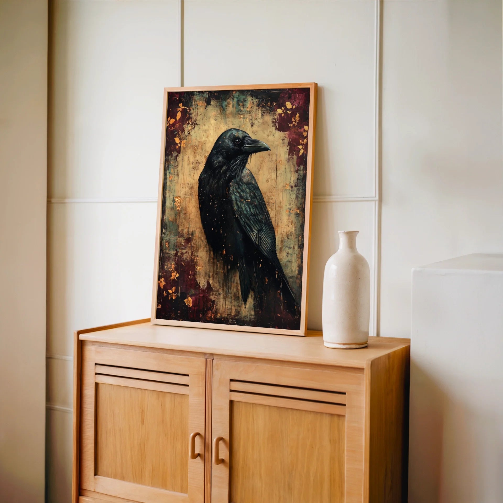 Dark Academia Raven with Copper Patina Effect in room