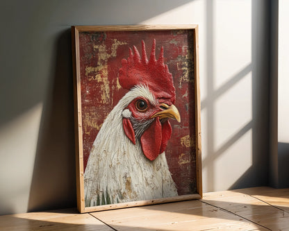 Rustic Rooster Art Barn Wood Textured Canvas Wall Art — Antique-inspired canvas art shows stately cockerel figure on reclaimed wood for heritage decor