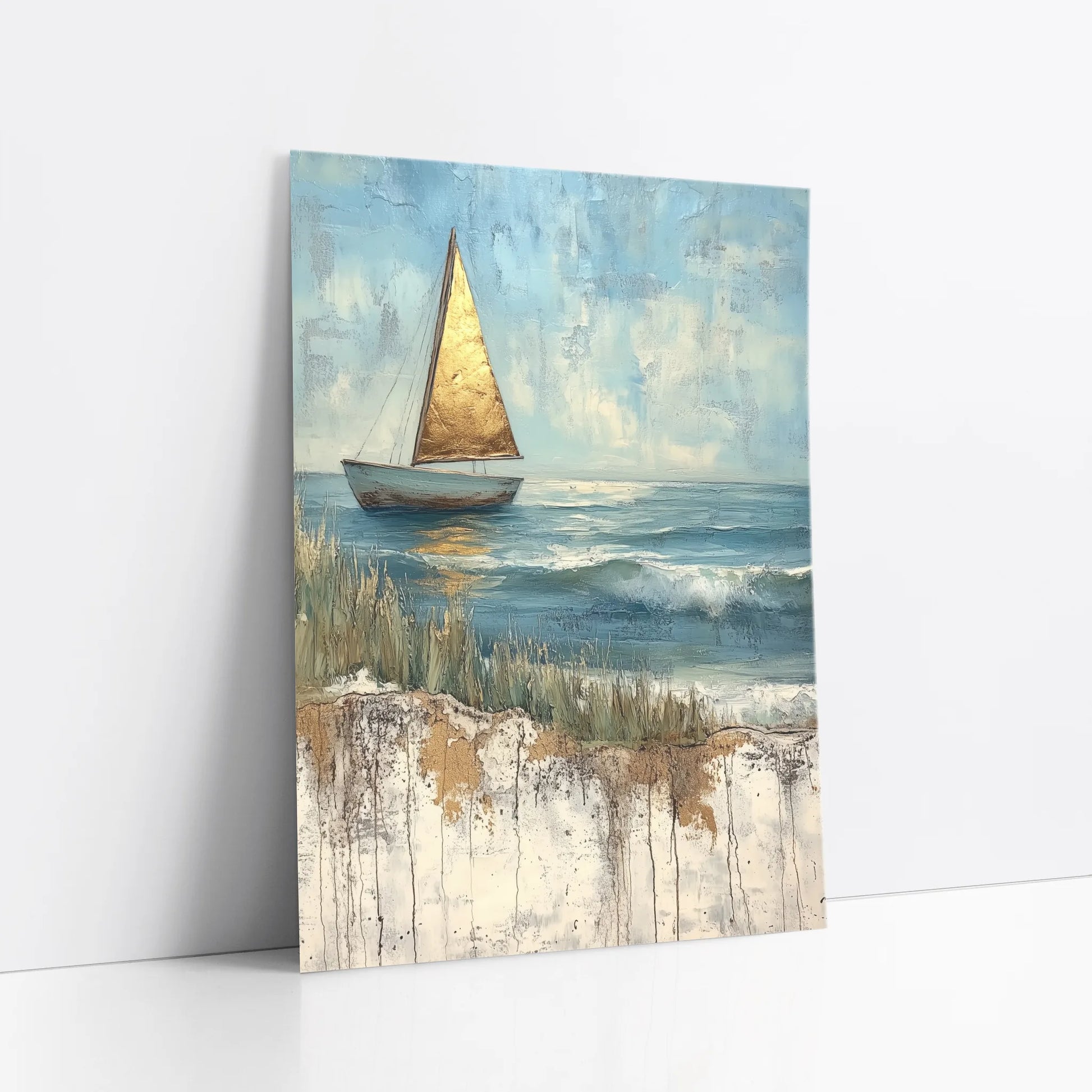 Sailboat Painting Golden Sail Textured art print