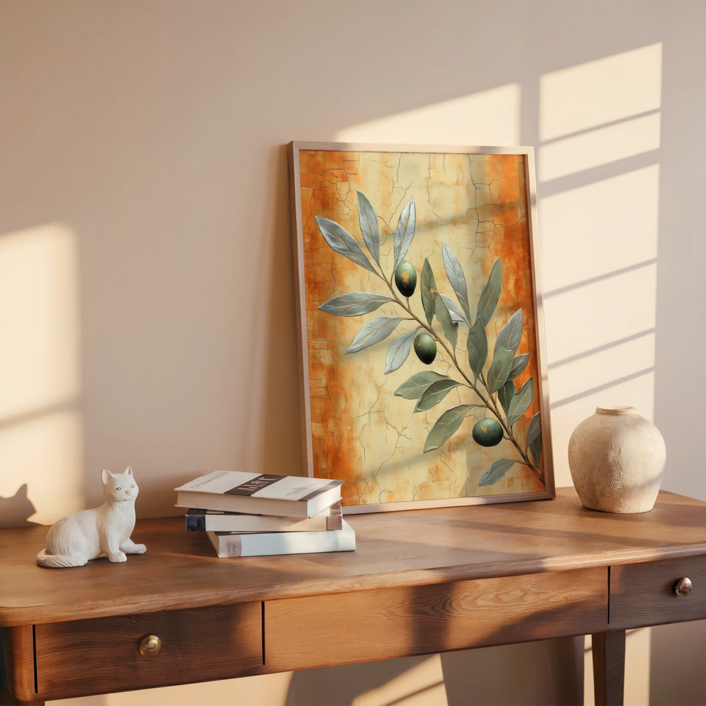 Mediterranean Olive Branch Boho Golden Light in room