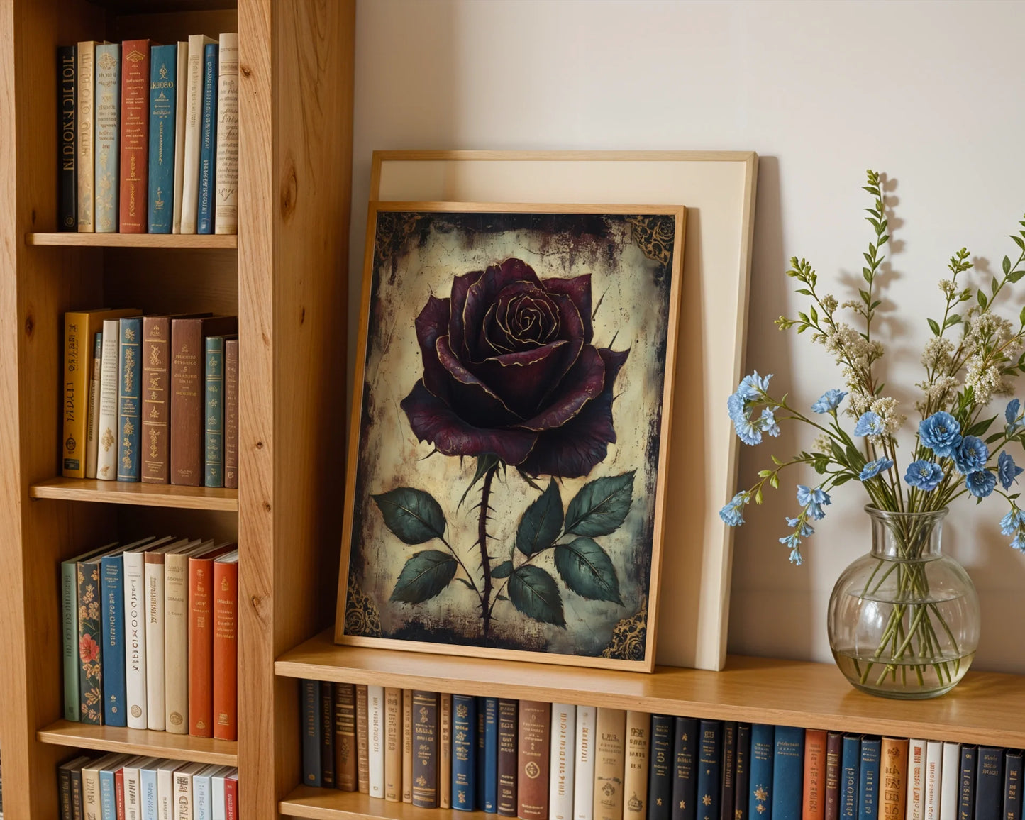 Dark Burgundy Rose Gothic Floral Gilded in room
