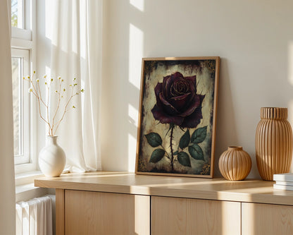 Dark Burgundy Rose Gothic Floral Gilded in room