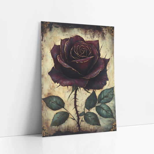 Dark Burgundy Rose Gothic Floral Gilded art print