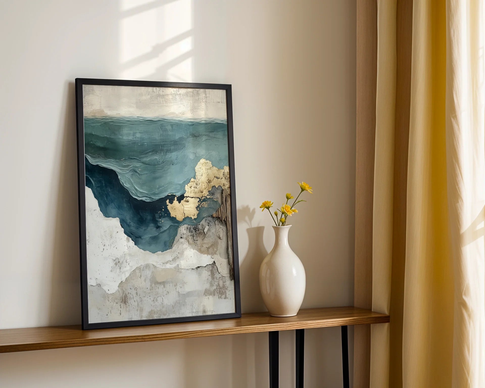 Coastal Cliff Textured Ocean Teal Waters in room