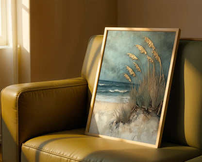 Coastal Grass Textured Oil Painting Golden Plumes Art in room