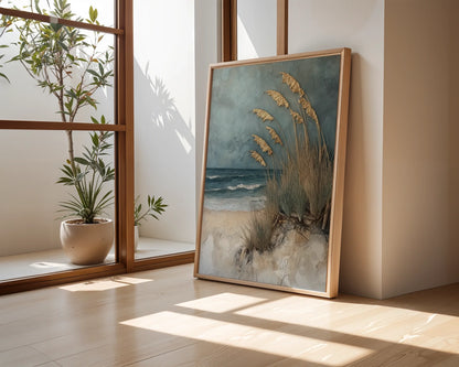 Coastal Grass Textured Oil Painting Golden Plumes Art in room