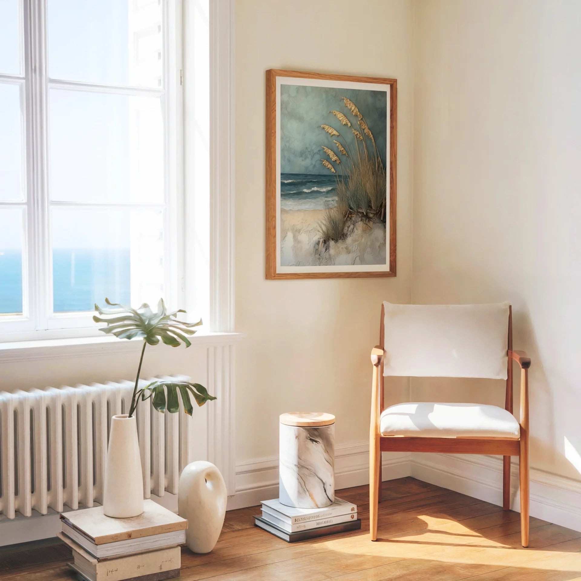 Coastal Grass Textured Oil Painting Golden Plumes Canvas Art — Gentle tidal marsh painting with graceful stems styled for relaxed Cape Cod inspired home interiors