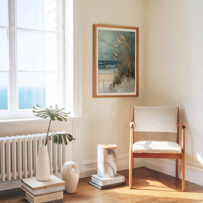 Coastal Grass Textured Oil Painting Golden Plumes Canvas Art — Gentle tidal marsh painting with graceful stems styled for relaxed Cape Cod inspired home interiors