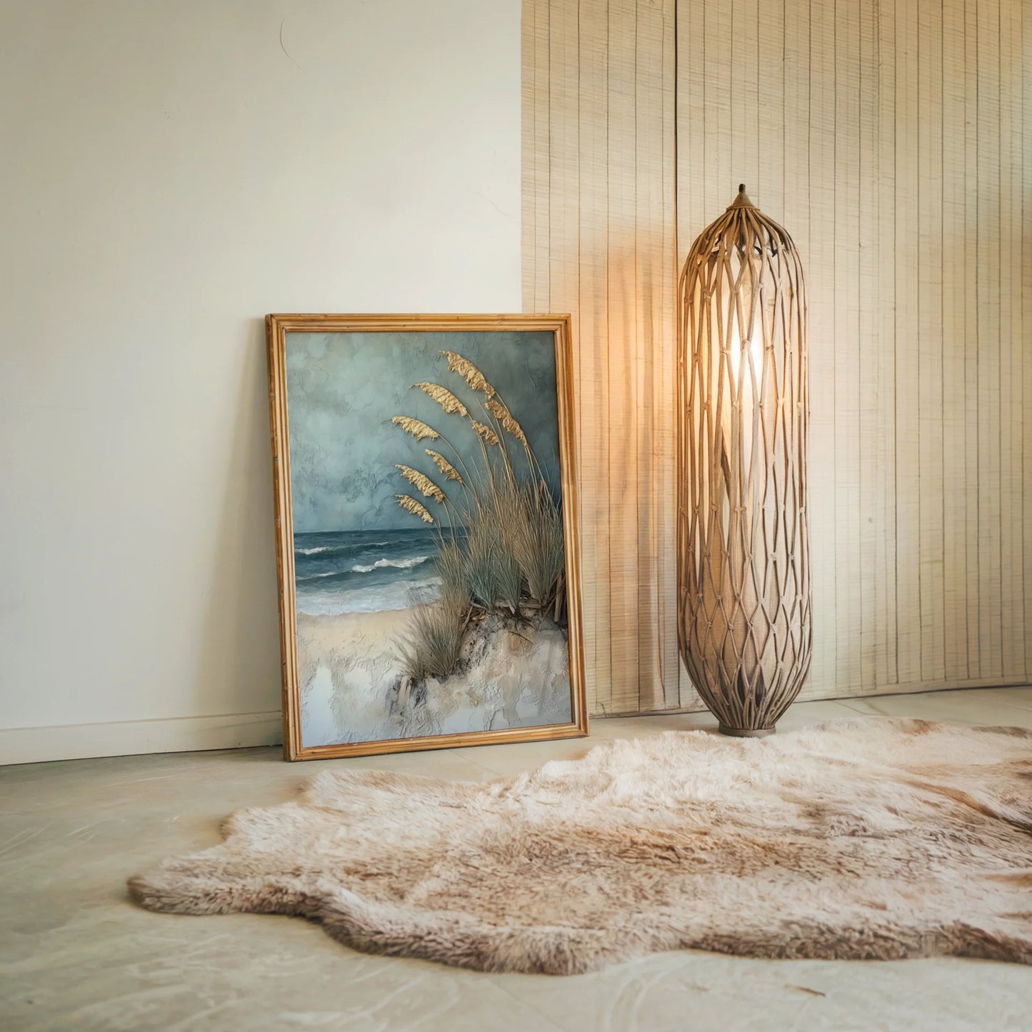 Coastal Grass Textured Oil Painting Golden Plumes Canvas Art — Muted celadon and ivory tones create rich textured layers in this impasto finish wall canvas