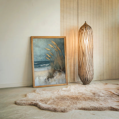 Coastal Grass Textured Oil Painting Golden Plumes Art in room