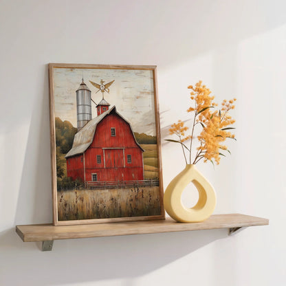 Red Barn Farmhouse Gambrel Silo Autumn in room