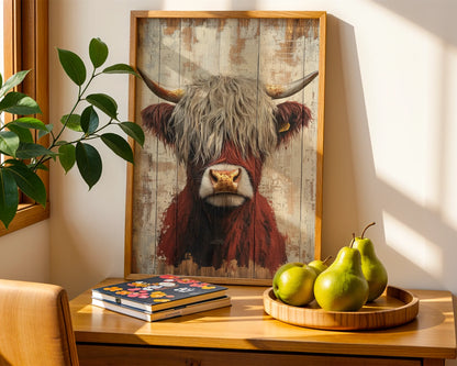 Highland Cow Rustic Barnwood Plank in room