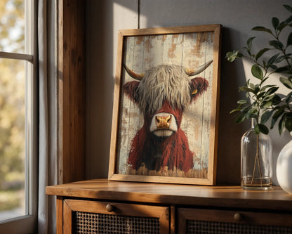 Highland Cow Rustic Barnwood Plank in room