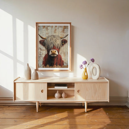 Highland Cow Rustic Barnwood Plank in room