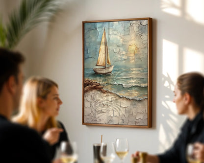 Sailboat Distressed Paint Nautical Decor in room