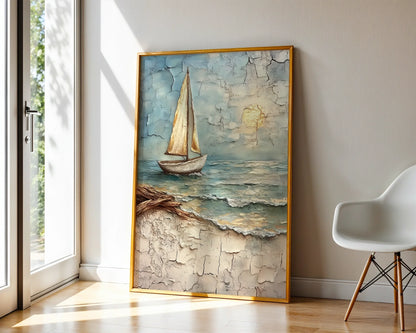 Sailboat Distressed Paint Nautical Decor in room