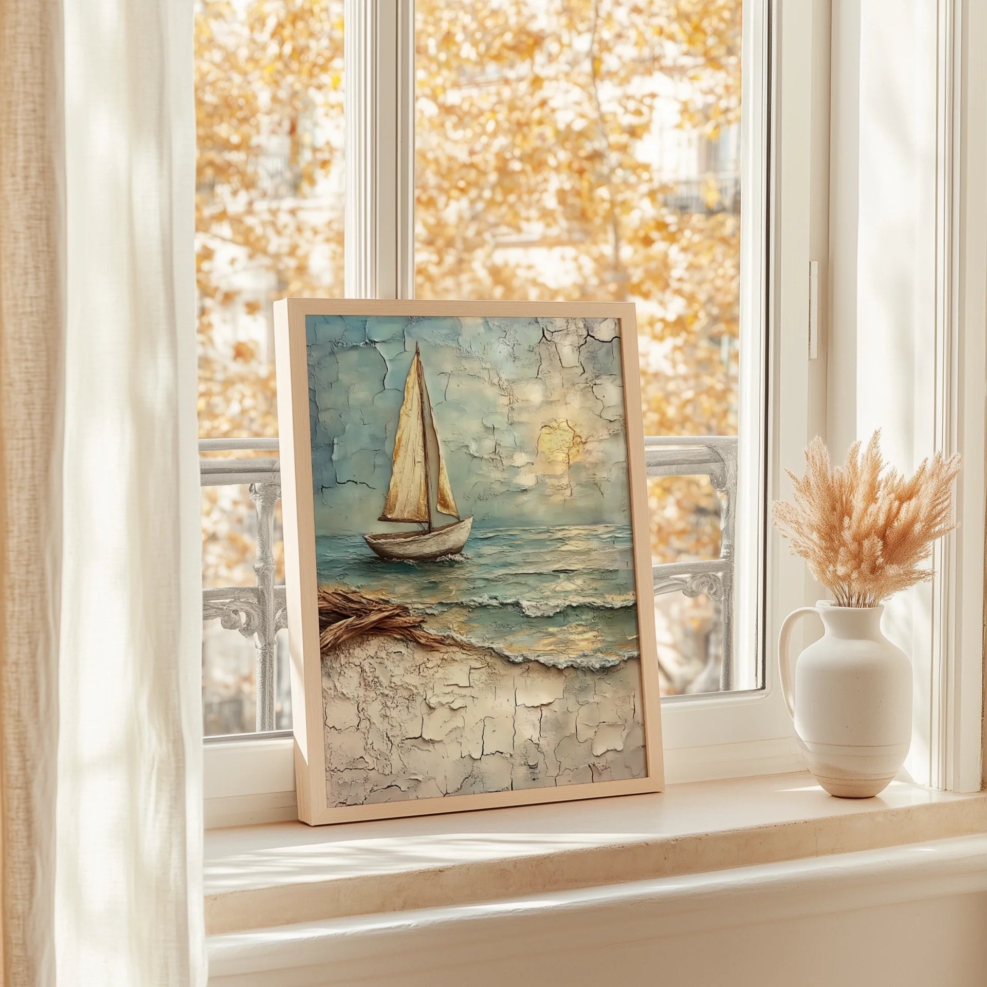 Sailboat Distressed Paint Nautical Decor in room