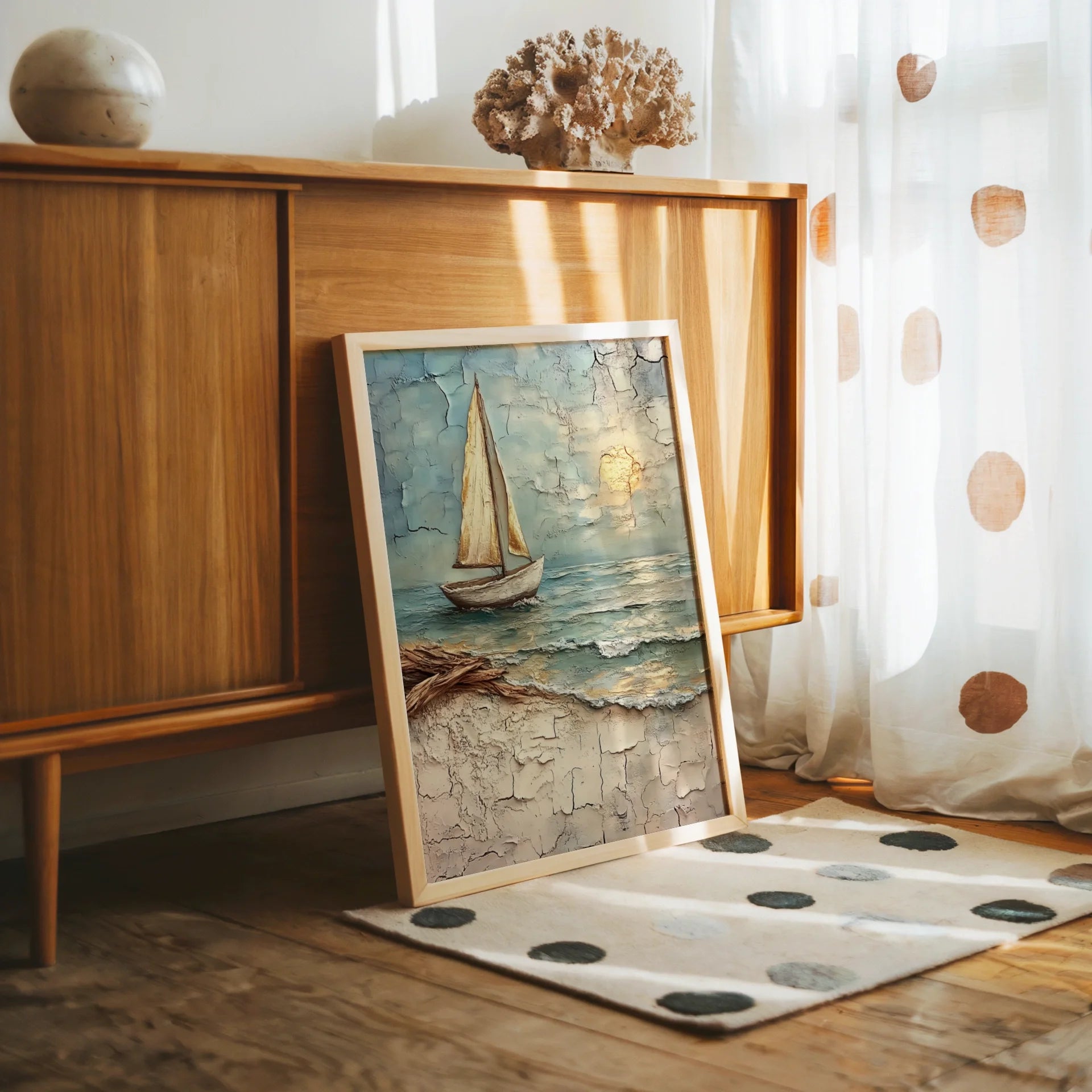 Sailboat Distressed Paint Nautical Decor in room