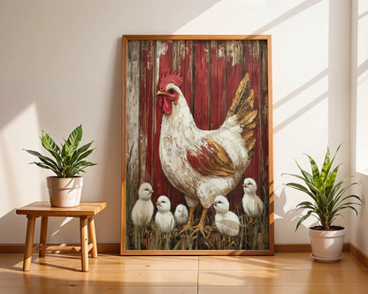 Farmhouse Chicken Art Protective Mama Hen in room