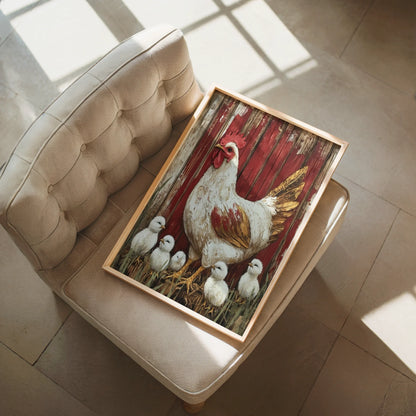 Farmhouse Chicken Art Protective Mama Hen Canvas Wall Art — Rich burgundy tones and ivory highlights create depth in this textured farm animal canvas print