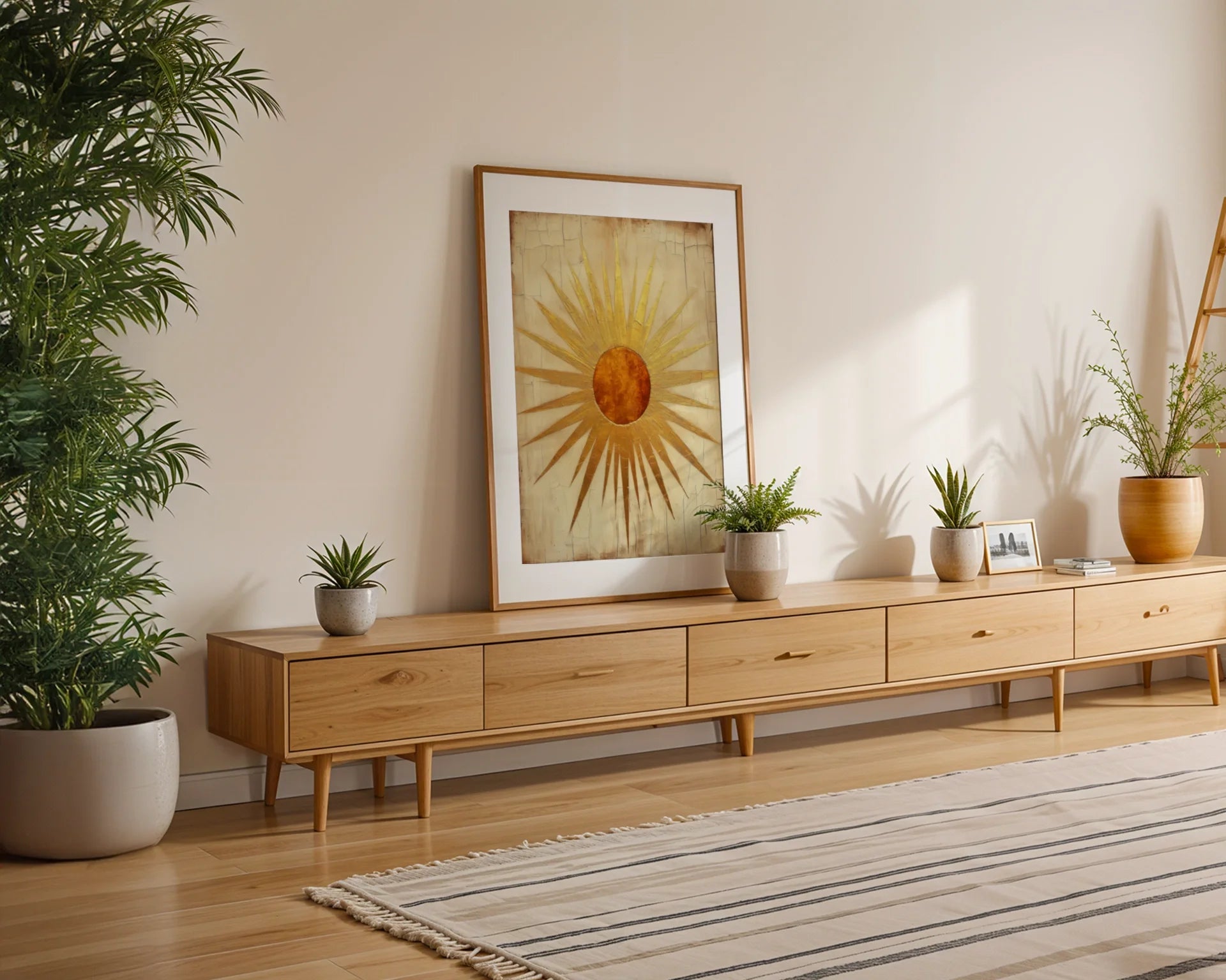 Ancient Sun Symbol Art Geometric Temple Rays in room