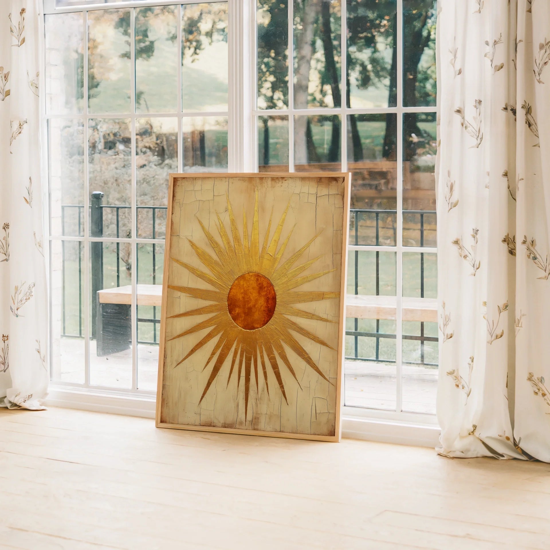 Ancient Sun Symbol Art Geometric Temple Rays in room