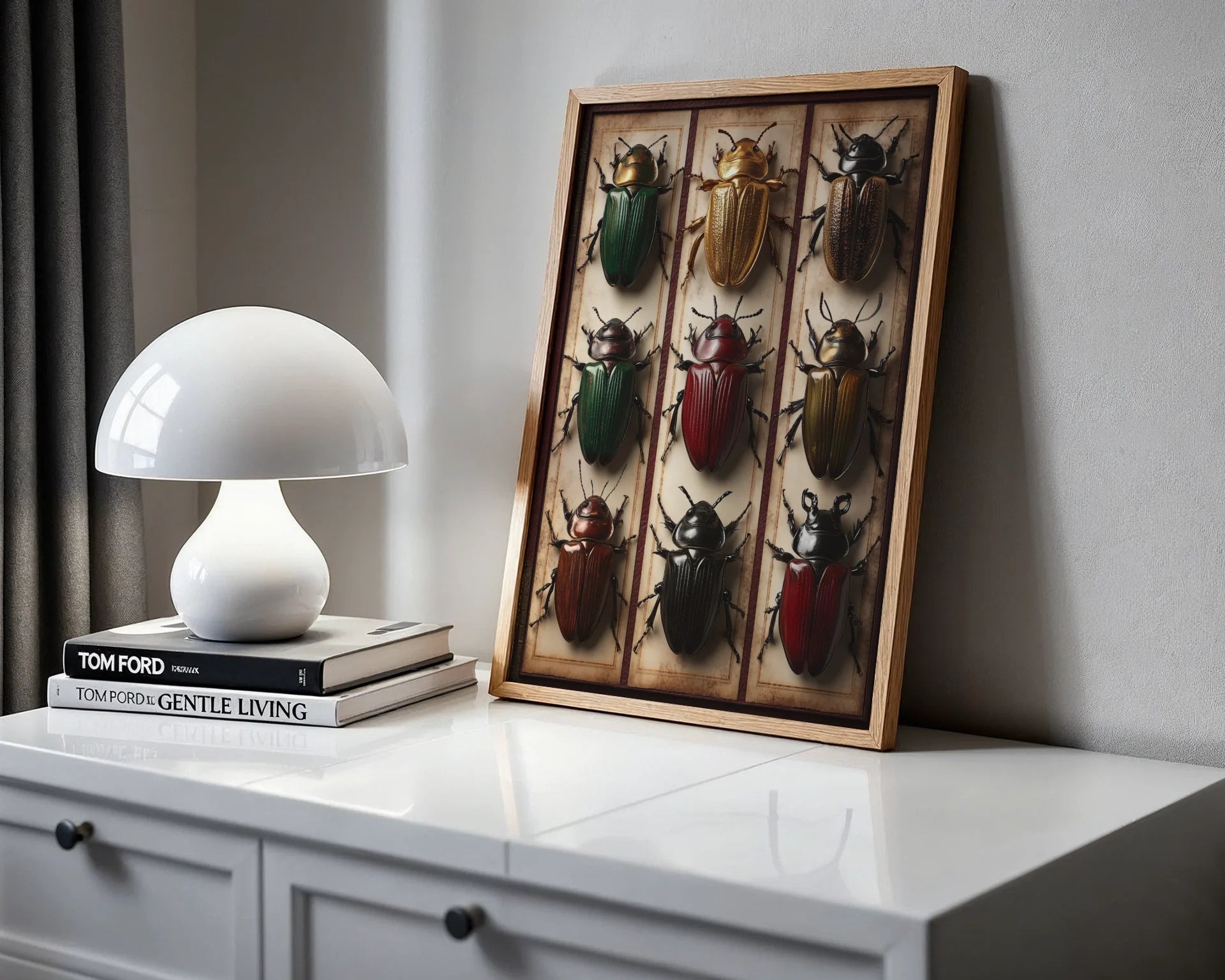 Beetle Specimen Collection Nine Amber Frames in room