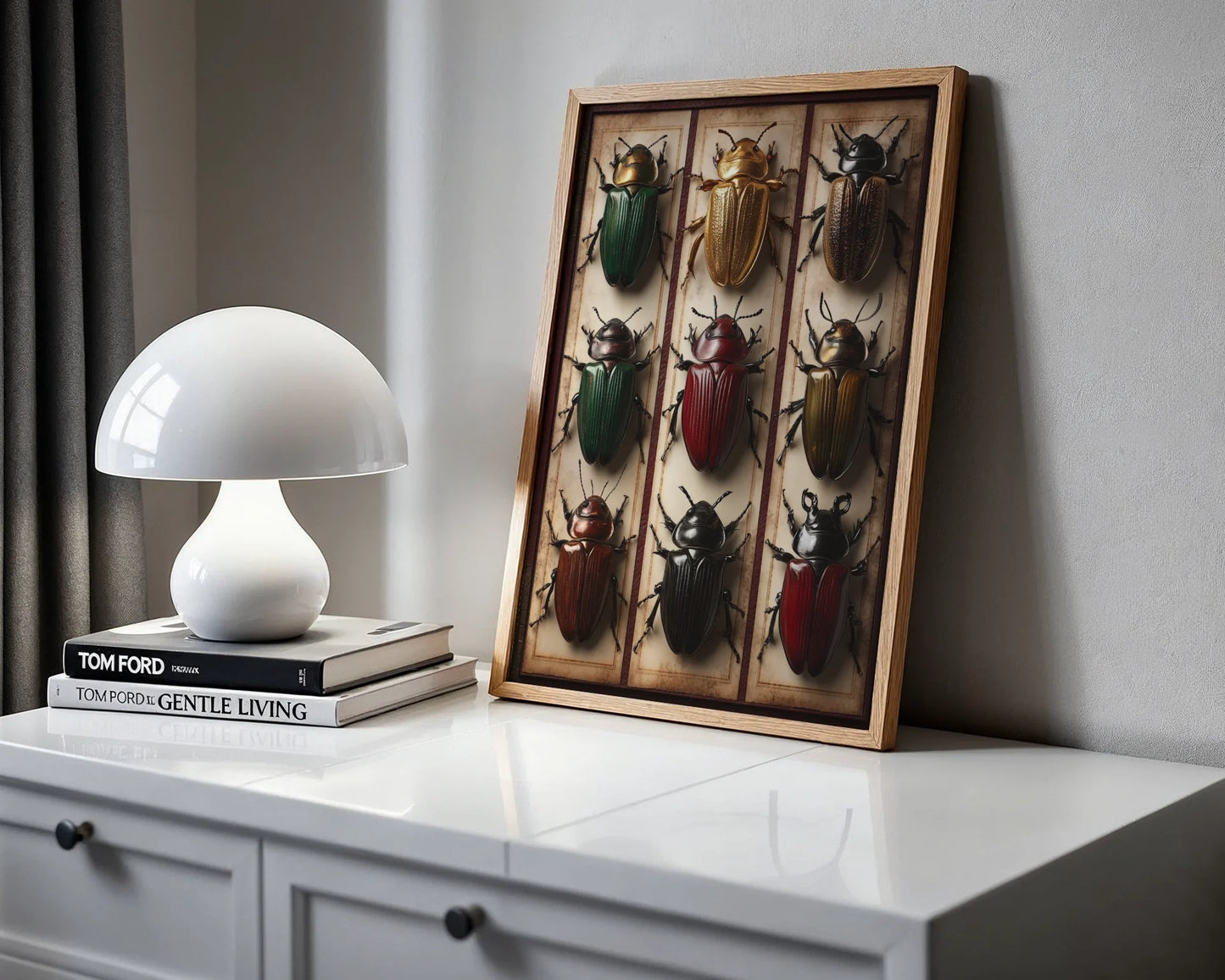 Beetle Specimen Collection Nine Amber Frames in room