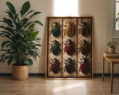 Beetle Specimen Collection Nine Amber Frames in room