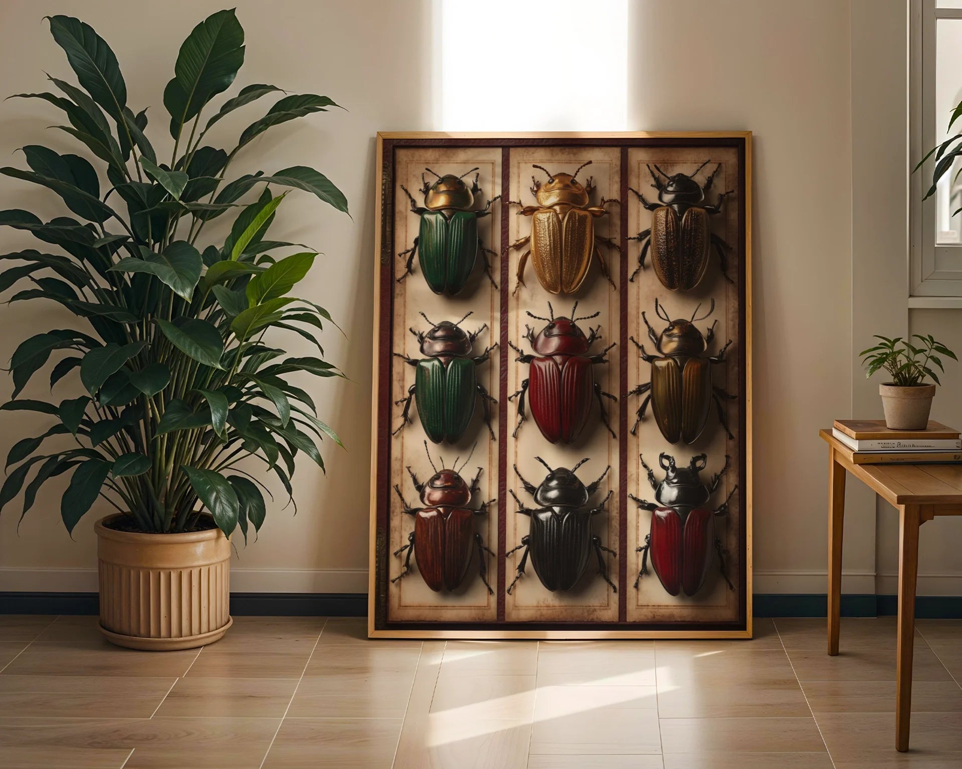 Beetle Specimen Collection Nine Amber Frames in room