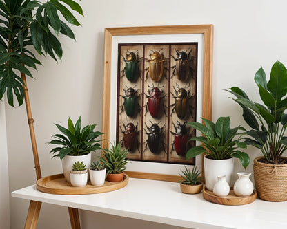 Beetle Specimen Collection Nine Amber Frames in room